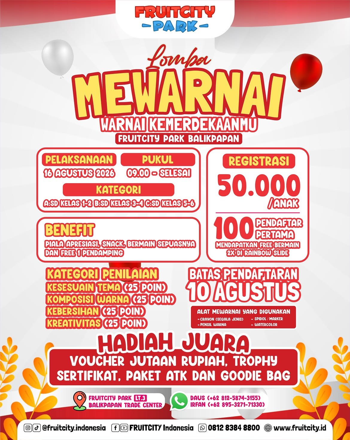 Lomba Mewarnai Warnai Kemerdekaanmu — FRUITCITY Park Balikpapan